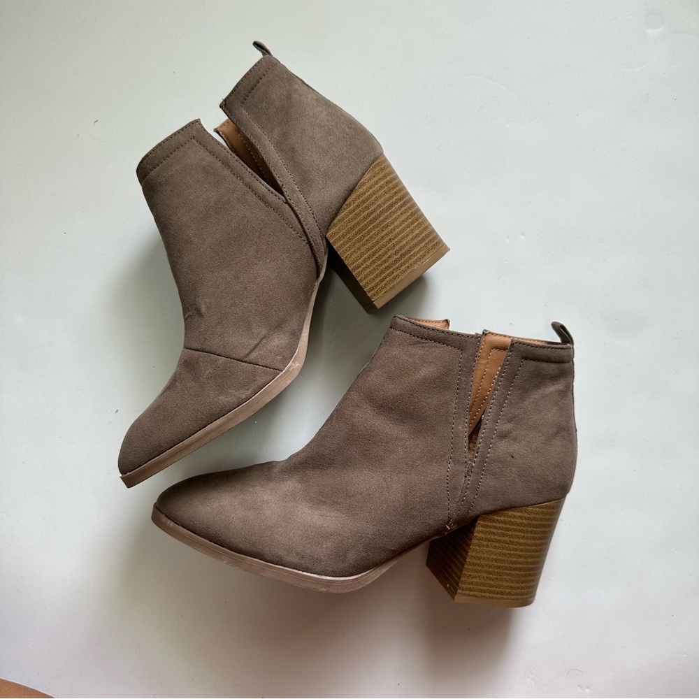 Brown Suede Ankle Boots with Cutouts